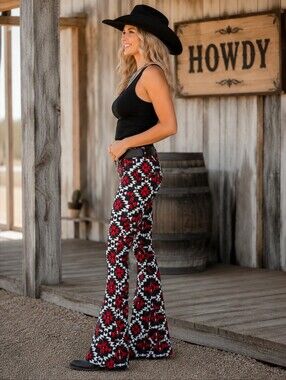 RANCH DRESS'N Fallon Taylor "SARITA" Black/Red/White Aztec super flare jeans 00